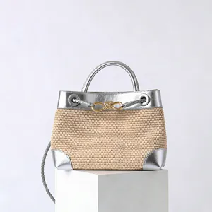 Sac à main tissé en paille pour femme sac bandoulière de plage décontracté avec nœud.