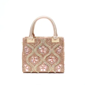 Pink rhinestone evening handbag sparkly crystal floral top handle purse wedding party bag