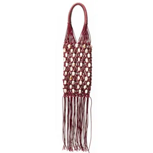 Handmade woven wax rope beaded fringe handbag, retro seaside vacation hollow handbag for women.