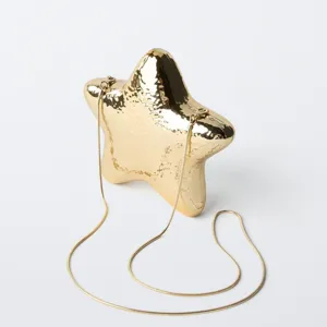 Shiny gold metallic star-shaped clutch bag for women, luxury evening party cross body bag.