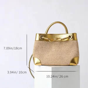 Sac à bandoulière en paille d'été pour femme, cabas de plage décontracté avec poignée.