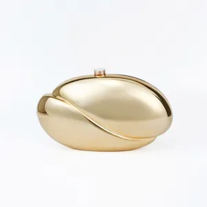 Gold metallic oval clutch bag modern niche design luxury evening party shoulder crossbody bag