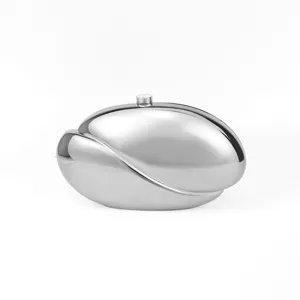 Silver metallic acrylic clutch bag with modern wavy design for stylish women crossbody wear.