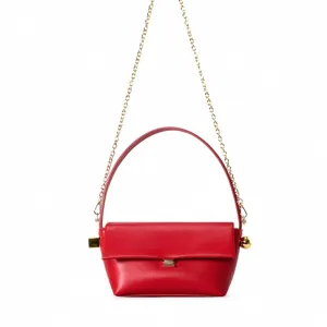 Red french flap underarm shoulder bag for women, versatile stylish small square handbag.