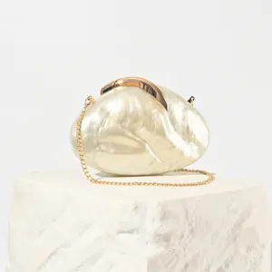 Elegant Acrylic Evening Bag For Women Leaf Lock Marble Pattern Clutch Purse With Metal Chain Crossbody Handbag