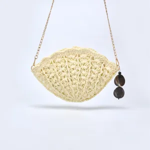 Stylish shell shaped straw crossbody bag for women, ideal for beach vacation and summer daily wear.