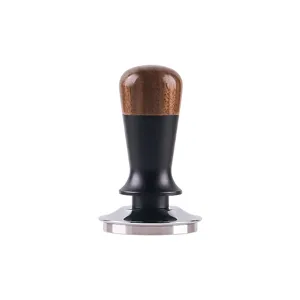 Professional Walnut Wood Coffee Tamper Spring Loaded Espresso Press Tool for Barista
