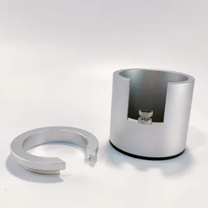 Aluminum alloy coffee tamper holder detail showing adjustable screw and base stand.