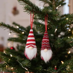 Christmas knitted faceless gnome doll hanging ornament for holiday tree decor detail view
