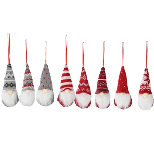 Set of 8 Christmas gnome hanging ornaments, knitted plush faceless doll for holiday tree decor.
