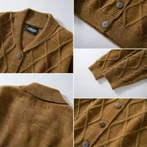 Cardigan da uomo vintage in maglia trecce con bottoni e dettagli della trama di qualità.