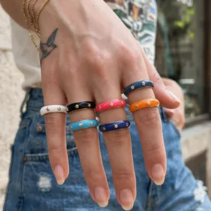 Enamel Stern Offener Ring Kupfer 18K Vergoldet Verstellbar Buntes Sternenband Mode Schmuck Für Frauen Schickes Geschenk