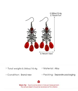 Gotische Spinnennetz Ohrringe Legierung rote Strasssteine Schmuck für Halloween Party