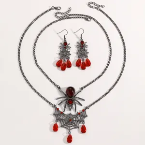 Gothik schwarze Spinnennetz Halskette Ohrringe Detail Ansicht, Vintage Schmuck fur Halloween.