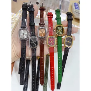 Montre femme carree bracelet cuir vintage minimalist petite montre quartz multicolore