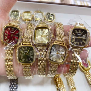 SUNLIFEX dames vintage vierkante horloge stalen band romeinse cijfers diamanten wijzer
