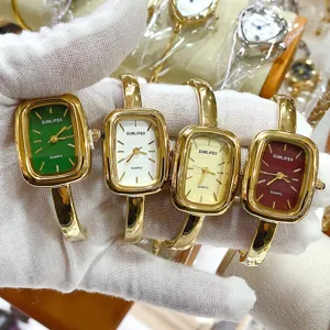 SUNLIFEX luxury square bangle quartz watch for women, elegant minimalist design detail view.