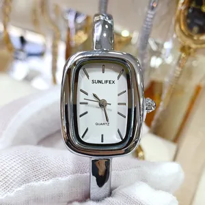 Exquisite SUNLIFEX square bangle quartz watch for women, featuring a chic minimalist design.