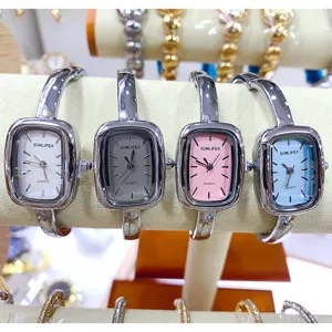 SUNLIFEX square bangle watch for women, elegant quartz wrist watch with metal cuff band.
