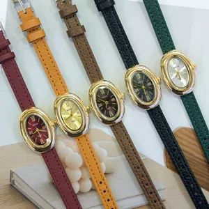 MICAI women's elegant oval dial quartz watch with stylish leather strap in multi colors.