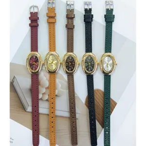 MICAI women quartz watch elegant oval dial leather strap fashion wristwatch daily wear accessories