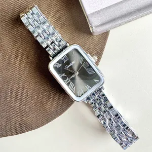 Orologio al quarzo rettangolare donna Sunlifex con cinturino in metallo argento e numeri romani