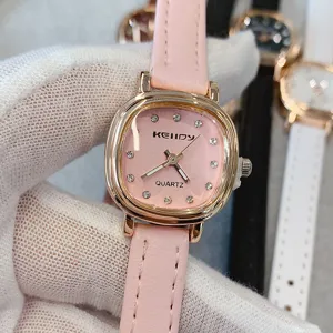 KEIIDY montre femme carree quartz bracelet cuir rose marqueurs cristal style elegant