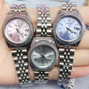 BARSH reloj cuarzo mujer correa acero bisel acanalado números romanos elegante diseño