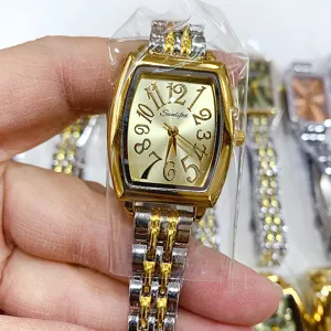 Vrouwen goud tonneau horloge kwarts stalen band elegante vintage modeuurwerk accessoire
