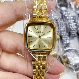 Sunlifex elegante Damen goldene quadratische Uhr Metallarmband Quarz Armbanduhr chic