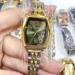 Sunlifex dames luxe tonneau groen wijzerplaat horloge roestvrij staal tweekleurig bandje