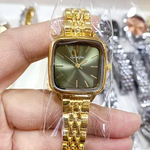 SUNLIFEX Damen Uhr elegante quadratische grüne Zifferblatt goldene Stahlarmband Quarz Uhr neu