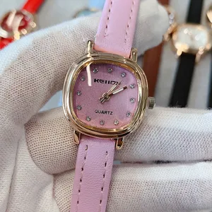 KEIIDY montre mode femme retro minimaliste petit carre montre bracelet cuir rose quartz