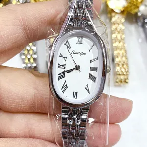 SUNLIFEX elegante montre quartz ovale pour femme avec chiffres romains et bracelet acier.