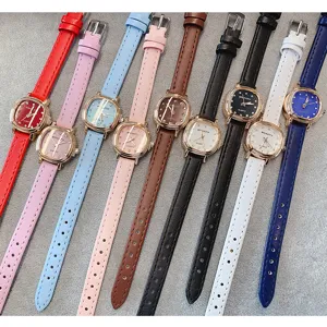 Montre quartz femme montre carree minimaliste bracelet cuir colore tendance etudiante chic