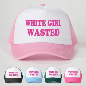 Berretto da Baseball in Maglia di Poliestere Stampa di Lettere White Girl Wasted Regolabile Cappello Trucker Protezione Solare All aperto