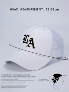 Weißer Trucker Hat mit LA Stickerei und Kopfumfang Anleitung für Outdoor Sport 55-59cm.