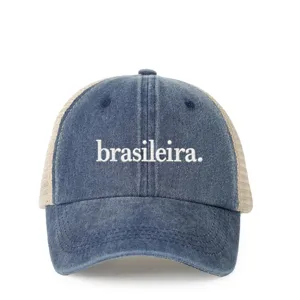 Embroidered brasileira washed trucker hat outdoor adjustable mesh baseball cap unisex