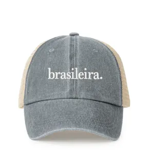 Washed baseball cap with trendy front embroidery, breathable mesh back, and adjustable fit.