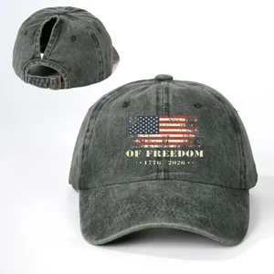 Vintage gewassen paardenstaart honkbalpet met Amerikaanse vlag print voor outdoor.