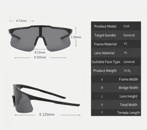 Fietszonnebril sport winddichte sportbril maattabel en productspecificatie details.