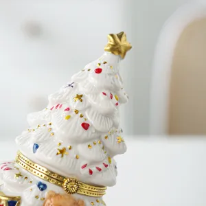 Ceramic Christmas tree jewelry box vintage desktop storage trinket container holiday gift
