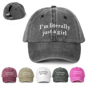 Casquette de Baseball en Polyester pour Queue de Cheval Avec Lettres Brodées Im Literally Just A Girl Visière Courbée Réglable