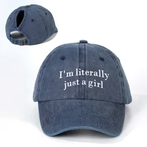 Casquette de baseball en jean pour queue de cheval avec broderie, chapeau bleu tendance.