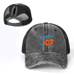 Berretto da baseball con coda di cavallo ricamo floreale Hawaii con rete e cinturino
