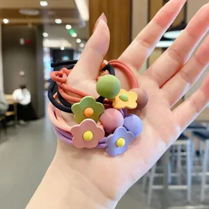 Elastico per capelli stile ins coreano fiori carini con corda colorata di dettaglio