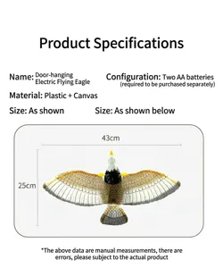Detailansicht des hängenden elektrischen fliegenden Adler-Katzenspielzeugs mit Maßen.