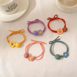 Simpatici elastici per capelli floreali stile INS coreano con perline rotonde colorate, accessorio moda.