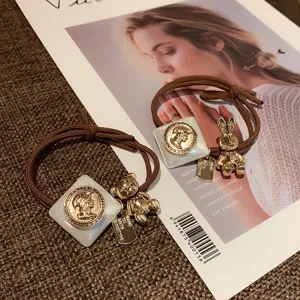 Cute cartoon bear and rabbit hair ties, Korean style vintage hair rope accessories for women.