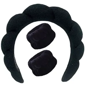Conjunto de diadema de nube negra y muñequeras, cinta de pelo de felpa suave para maquillaje.